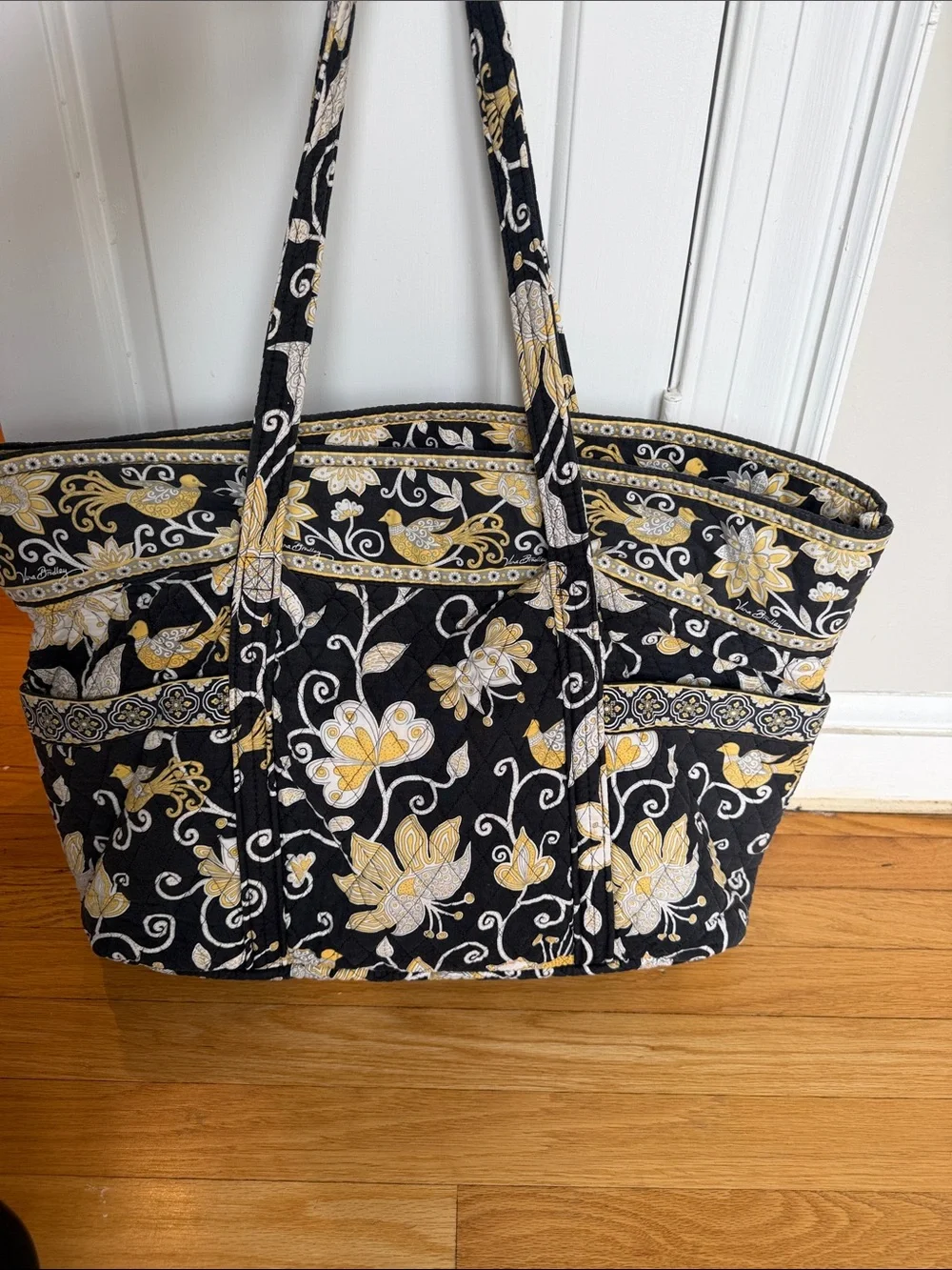 Vera Bradley‎ Quilted Floral Tote Bag in Black and Yellow